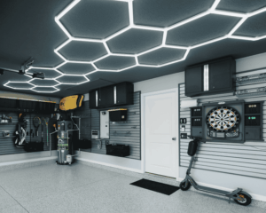 garage upgrade. gaage lighting. garage makeover