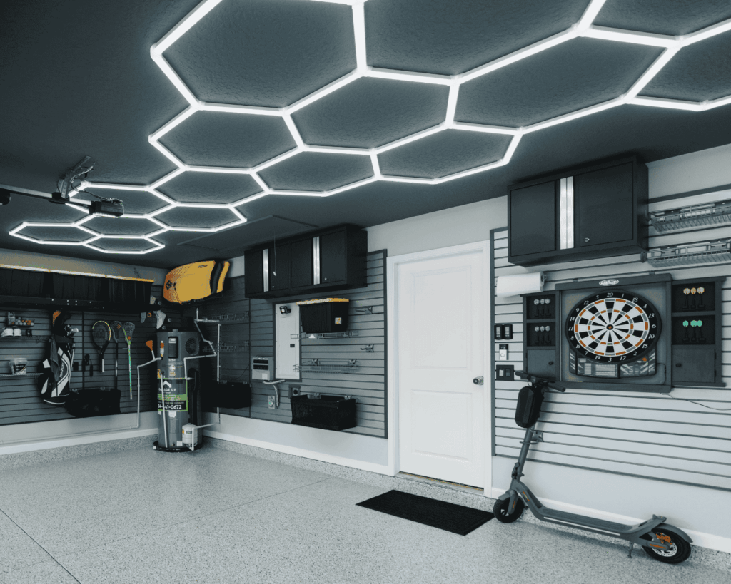 Garage renovation taking place to help with overhead storage and functionality.