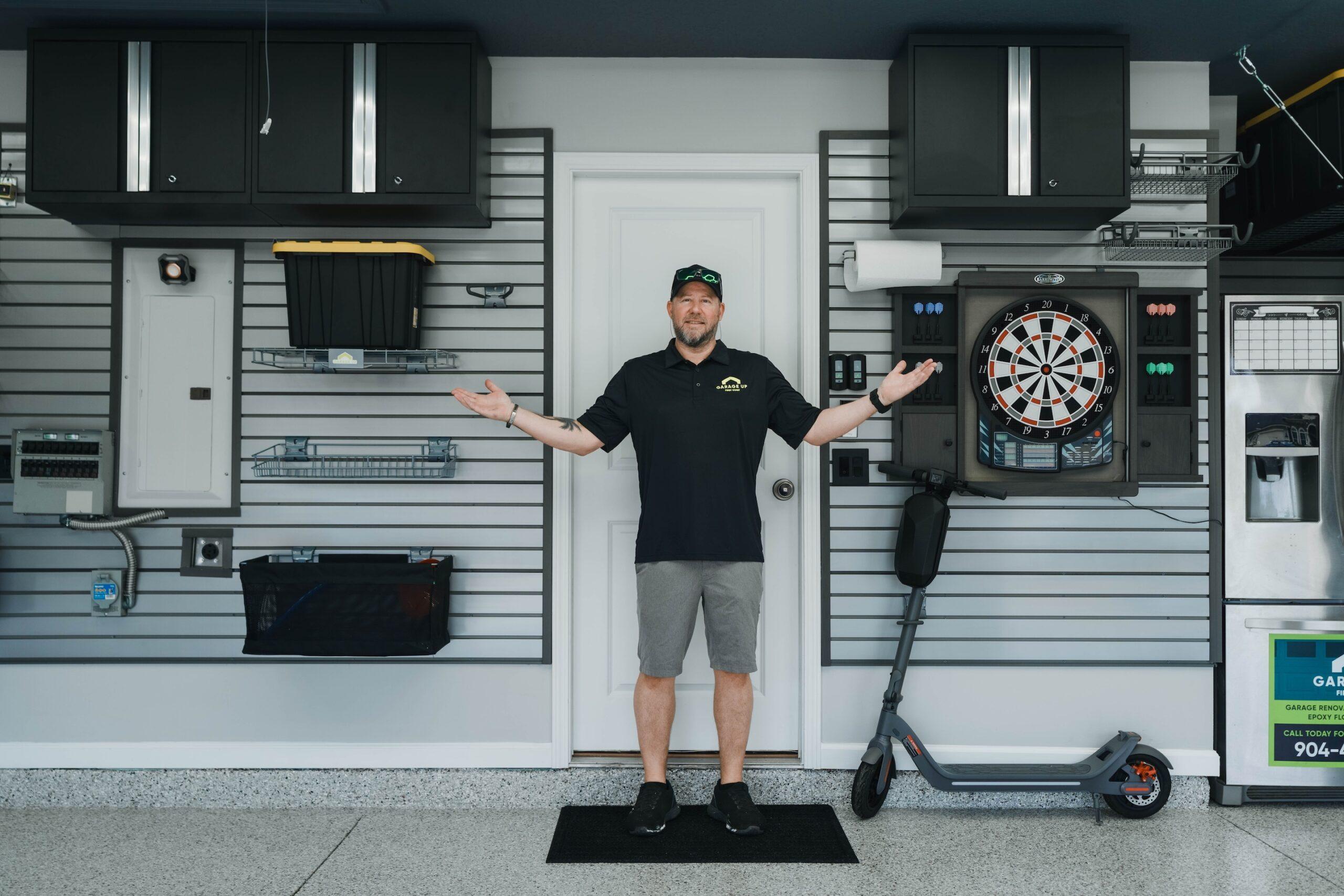 A Garage Up owner displaying his work in a recently renovated garage.